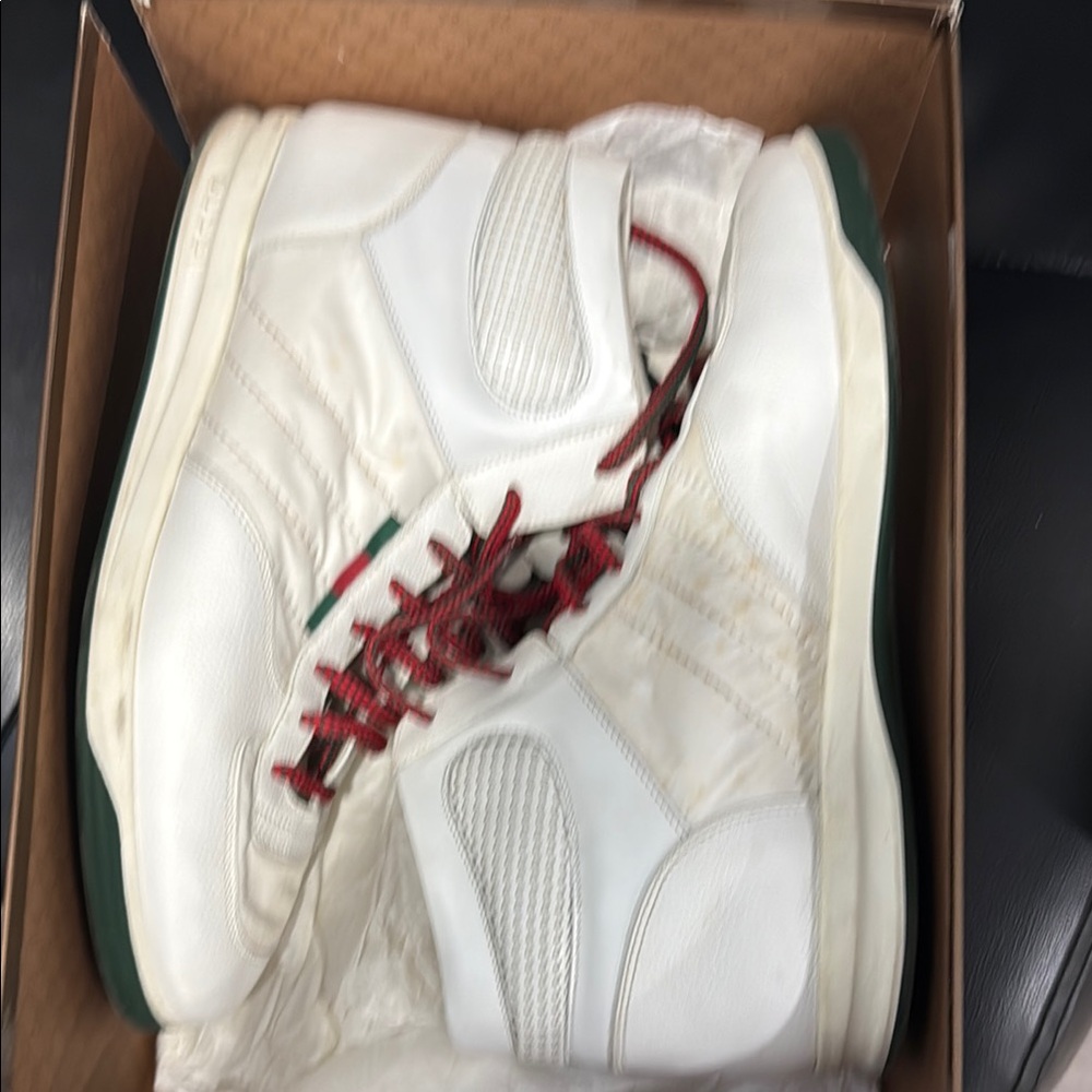 White High-Top Sneakers with Red Laces